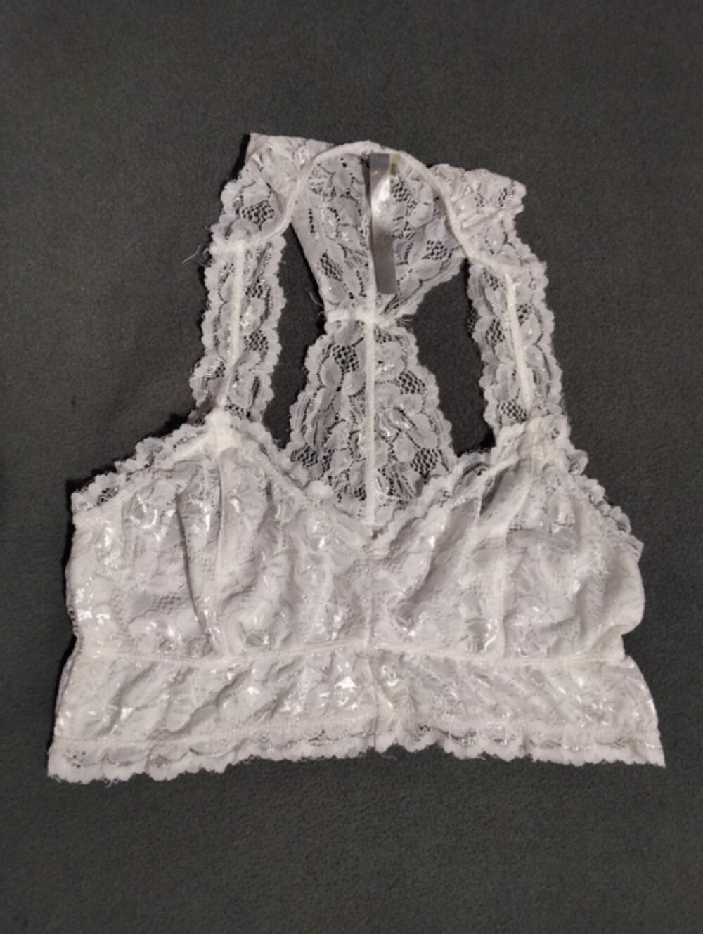 Source Unknown White Lace Bralette with Racerback Lace Panel